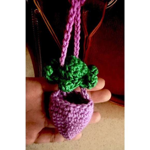 Crochet Purple Fairy Strawberry Pouch Bag Accessory Handmade - Picture 5 of 8